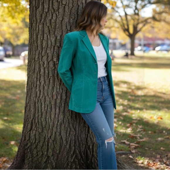 Bagatelle Green Genuine Suede Blazer Size 6 - Picture 2 of 13